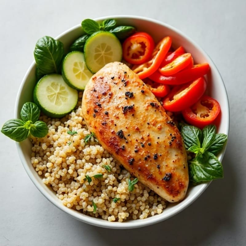 Herb-Roasted Chicken and Quinoa Bowl with Fresh Vegetables