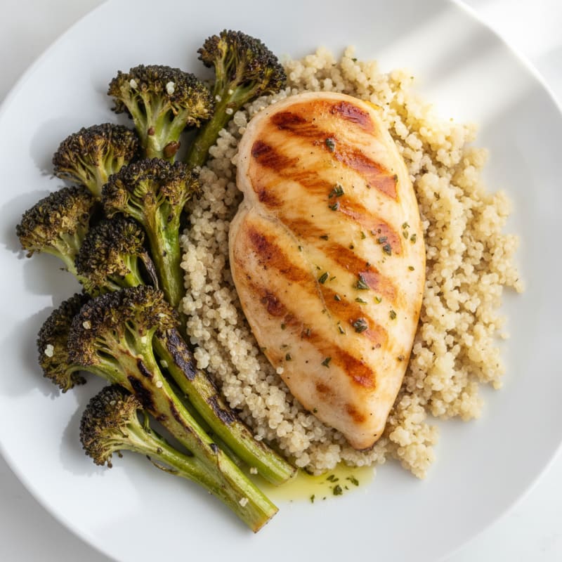 Grilled Chicken Breast with Quinoa and Roasted Broccoli