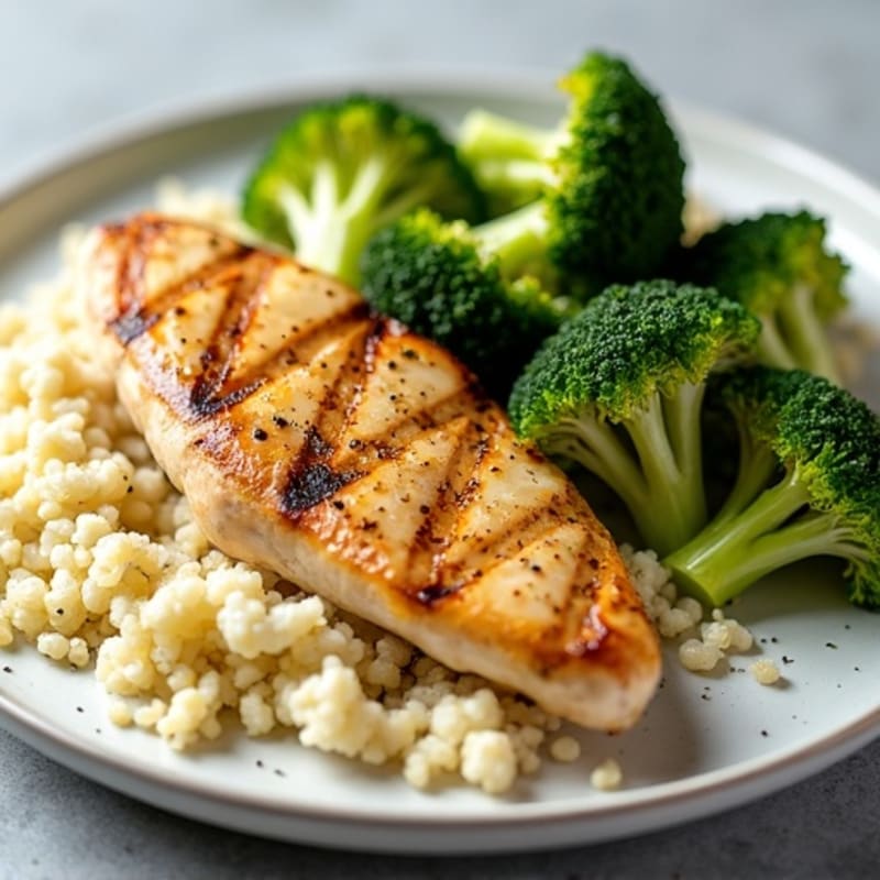 Lemon Herb Chicken with Crispy Roasted Broccoli and Cauliflower Rice