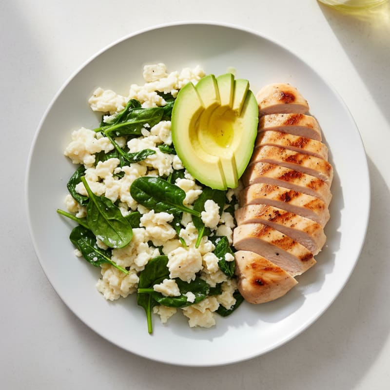 Scrambled Egg Whites with Grilled Chicken Breast and Spinach