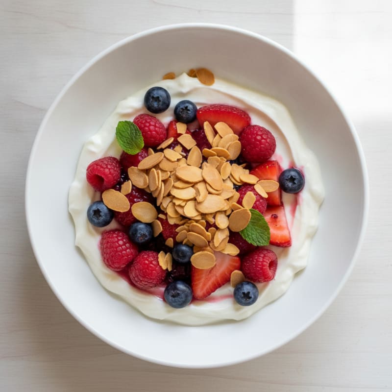 Greek Yogurt Protein Parfait with Mixed Berries and Almonds