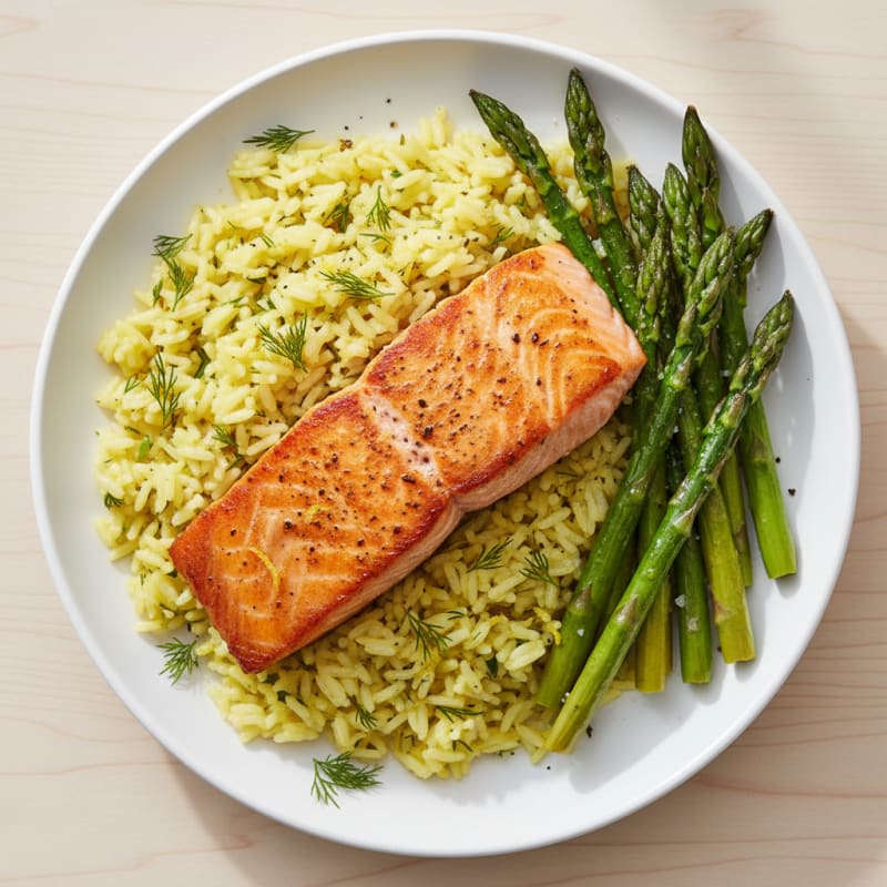 Pan-Seared Salmon with Lemon-Dill Rice
