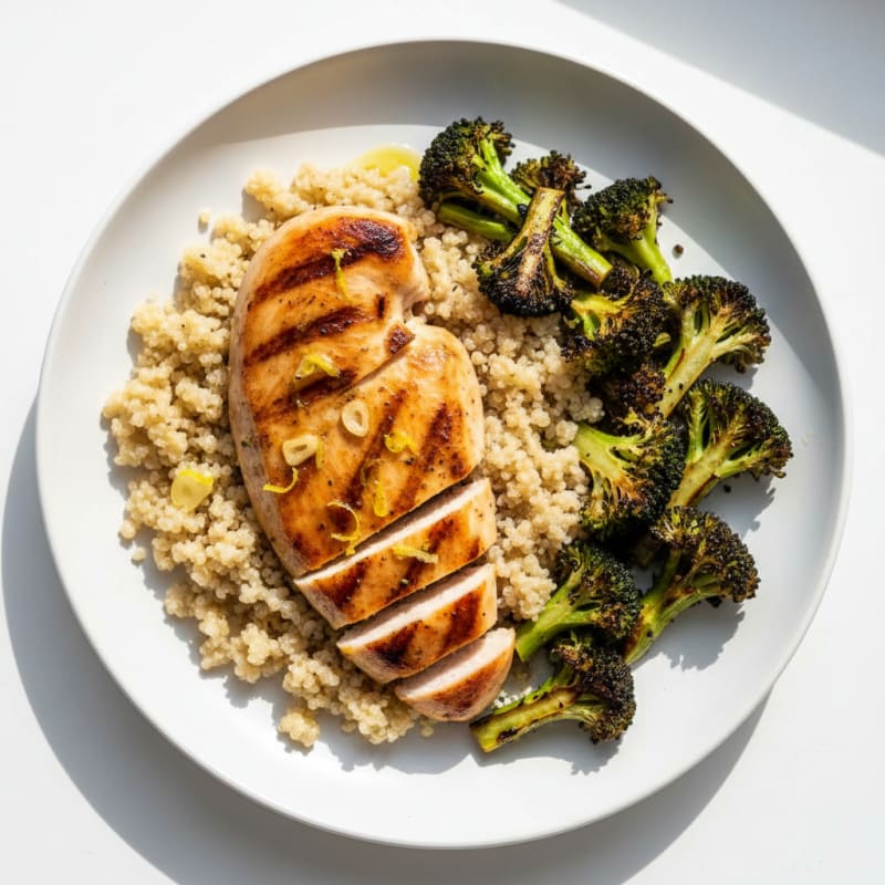Grilled Chicken Breast with Quinoa and Roasted Broccoli
