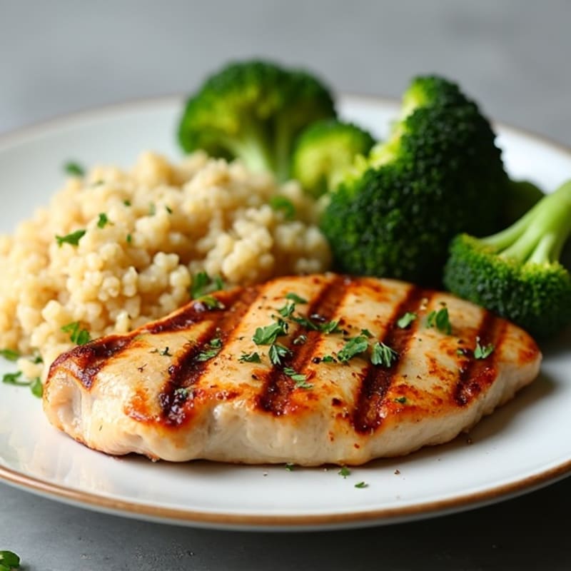 Grilled Chicken Breast with Quinoa and Roasted Broccoli