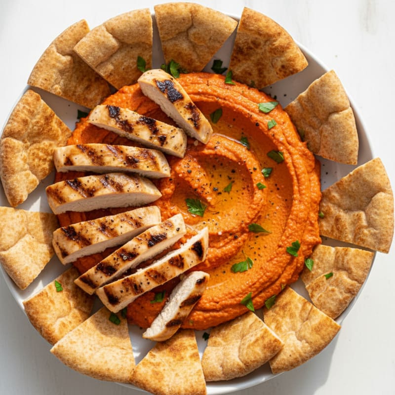 Roasted Red Pepper Hummus with Toasted Pita