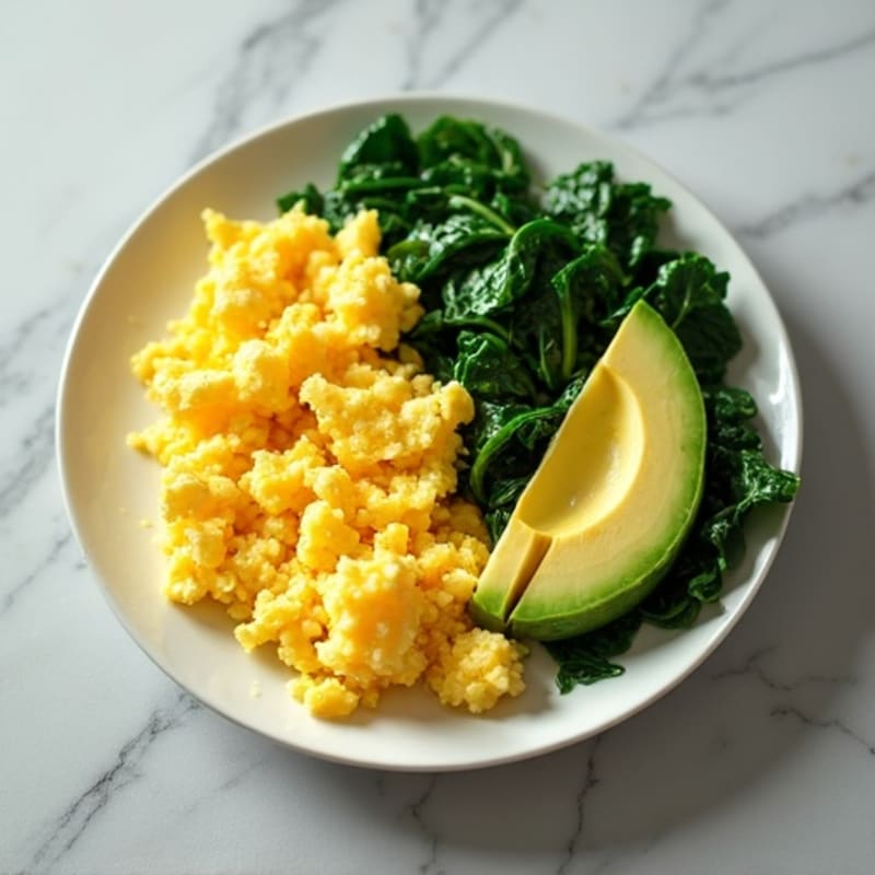 Scrambled Eggs with Sautéed Greens and Avocado