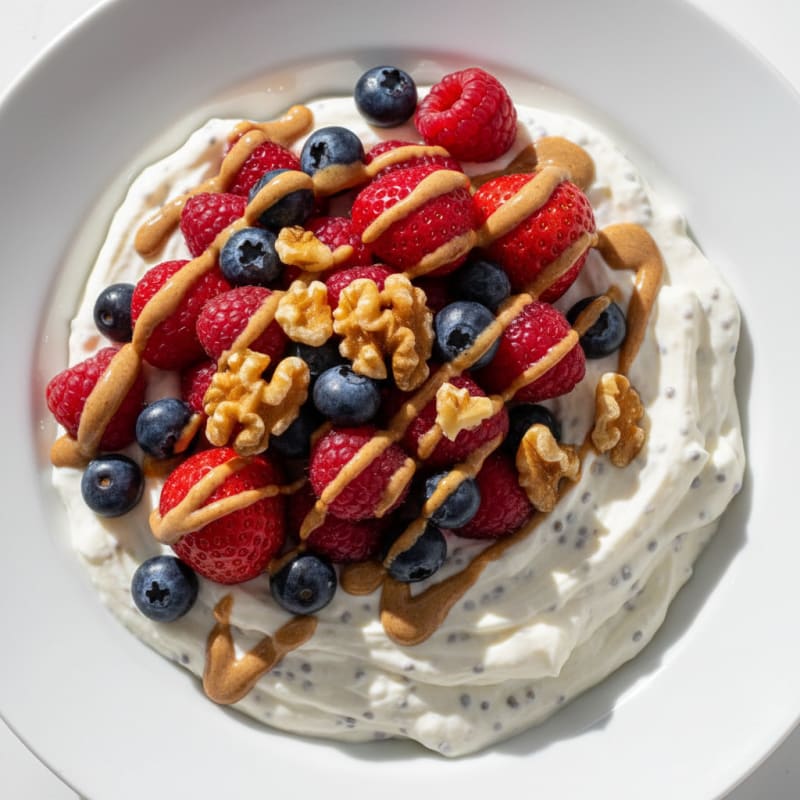 Greek Yogurt Protein Pudding with Mixed Berries