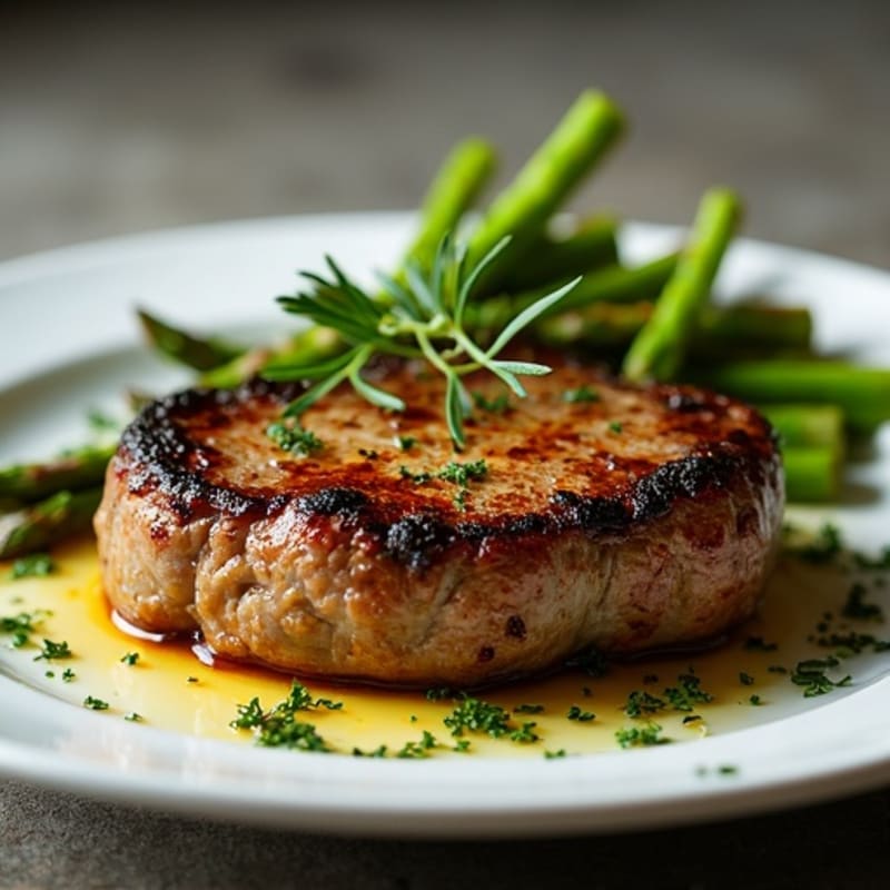 Pan-Seared Garlic Herb Steak with Crispy Roasted Asparagus