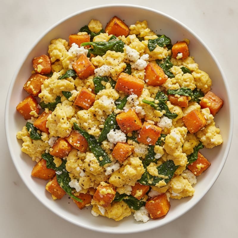 Sweet Potato and Spinach Egg Scramble