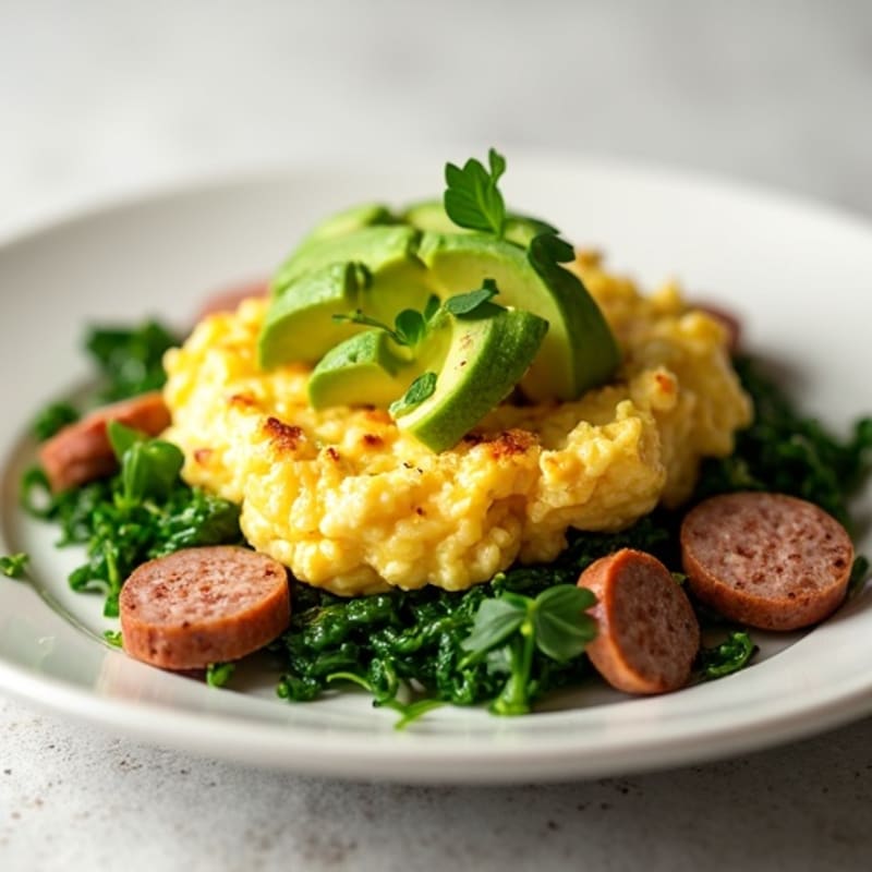Egg White and Turkey Sausage Scramble with Spinach and Avocado