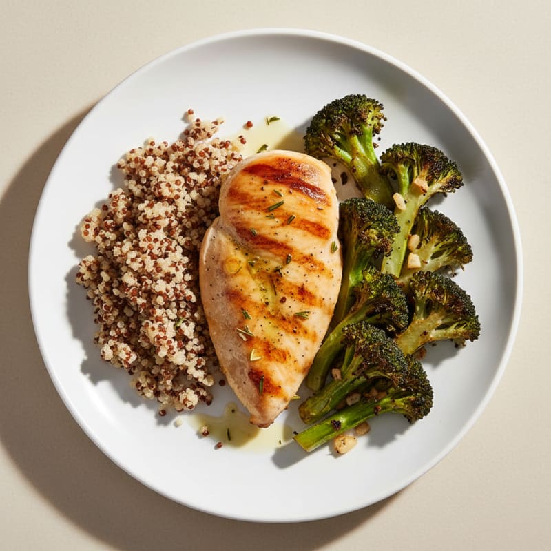 Grilled Chicken Breast with Roasted Broccoli and Quinoa