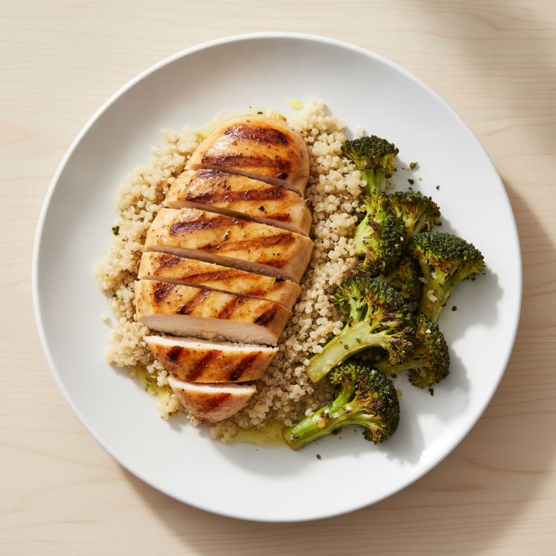 Grilled Chicken Breast with Quinoa and Roasted Broccoli