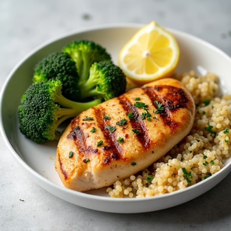 Grilled Chicken Breast with Roasted Broccoli and Quinoa