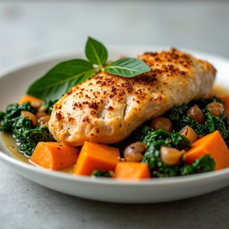 Tender Slow Cooker Shredded Chicken with Sweet Potatoes and Greens