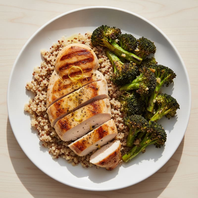 Grilled Chicken Breast with Quinoa and Roasted Broccoli