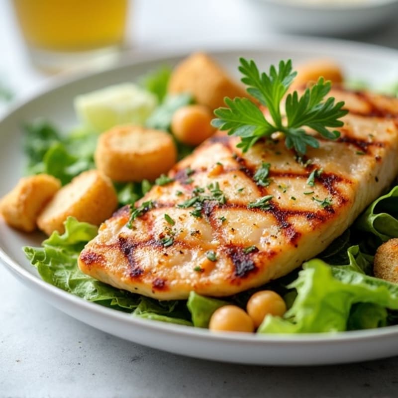 Herb-Grilled Chicken Caesar with Crispy Chickpea Croutons