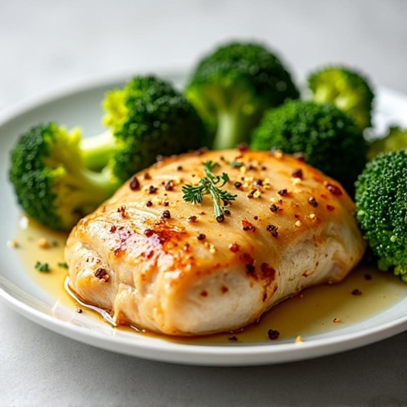 Lemon Garlic Pan-Seared Chicken with Crispy Roasted Broccoli