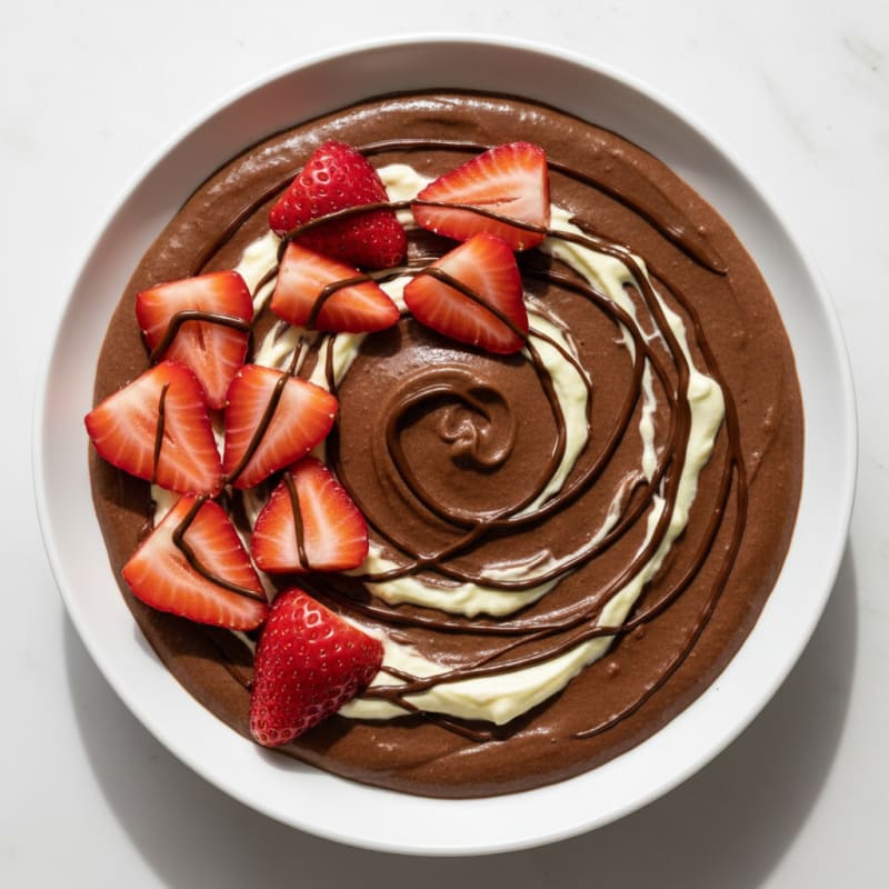 Silky Chocolate Protein Pudding with Sliced Strawberries
