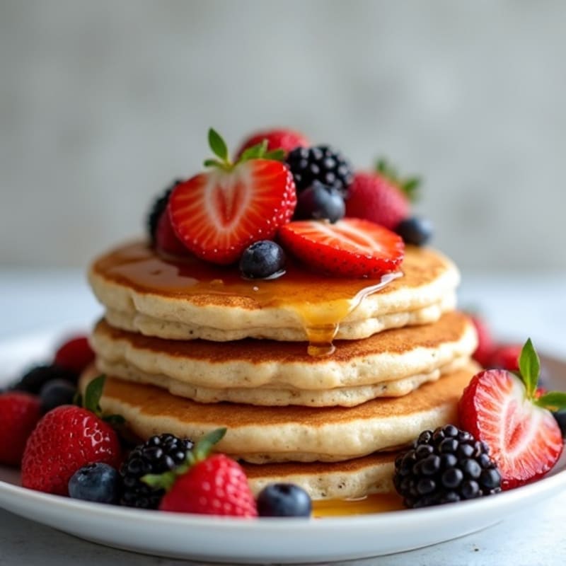 Fluffy Whole Grain Protein Pancakes with Fresh Berries