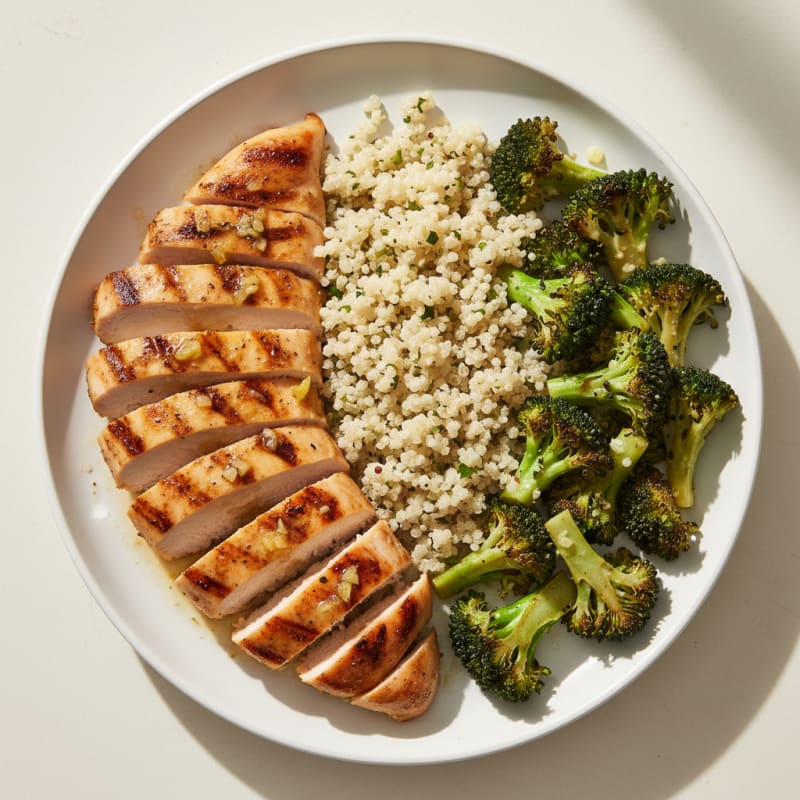 Grilled Chicken Breast with Quinoa and Roasted Broccoli