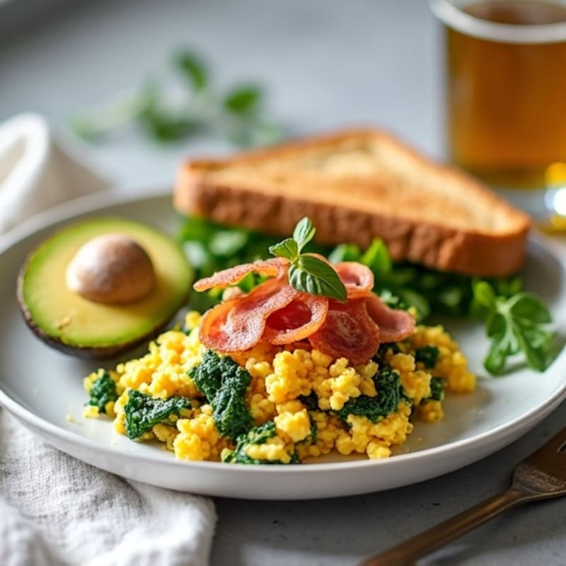 Egg White Spinach Scramble with Turkey Bacon