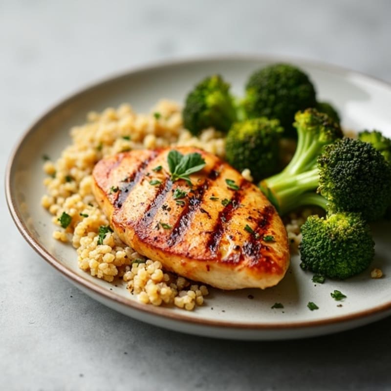 Grilled Chicken Breast with Quinoa and Roasted Broccoli