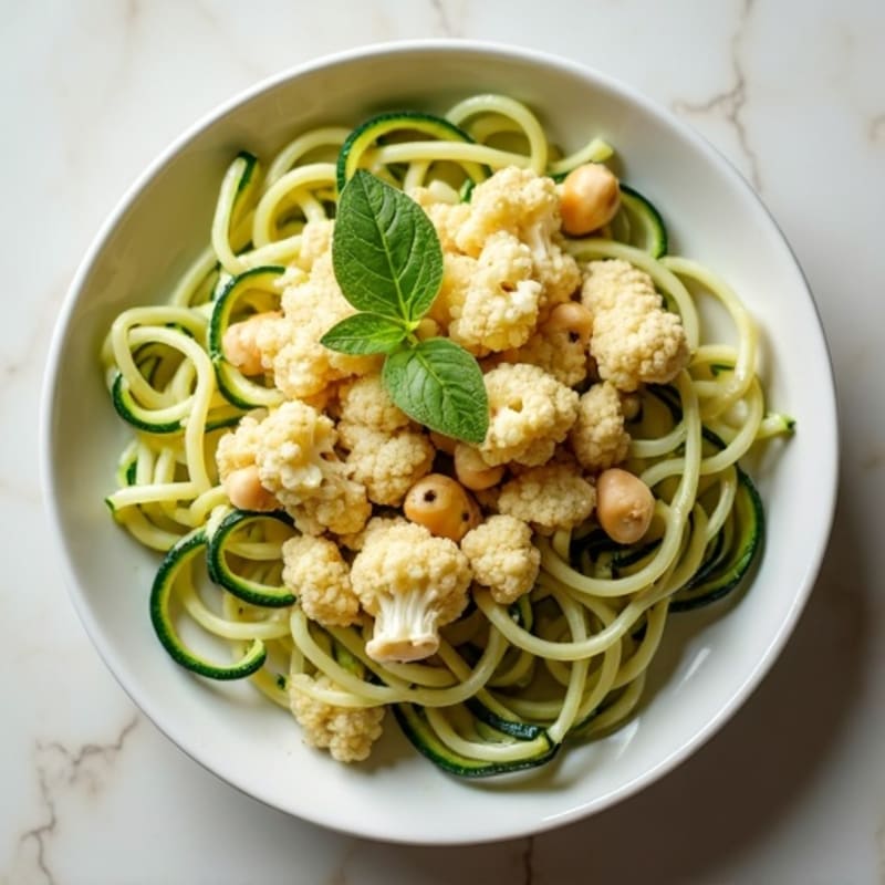 Creamy Cashew Cauliflower Alfredo with Zucchini Noodles