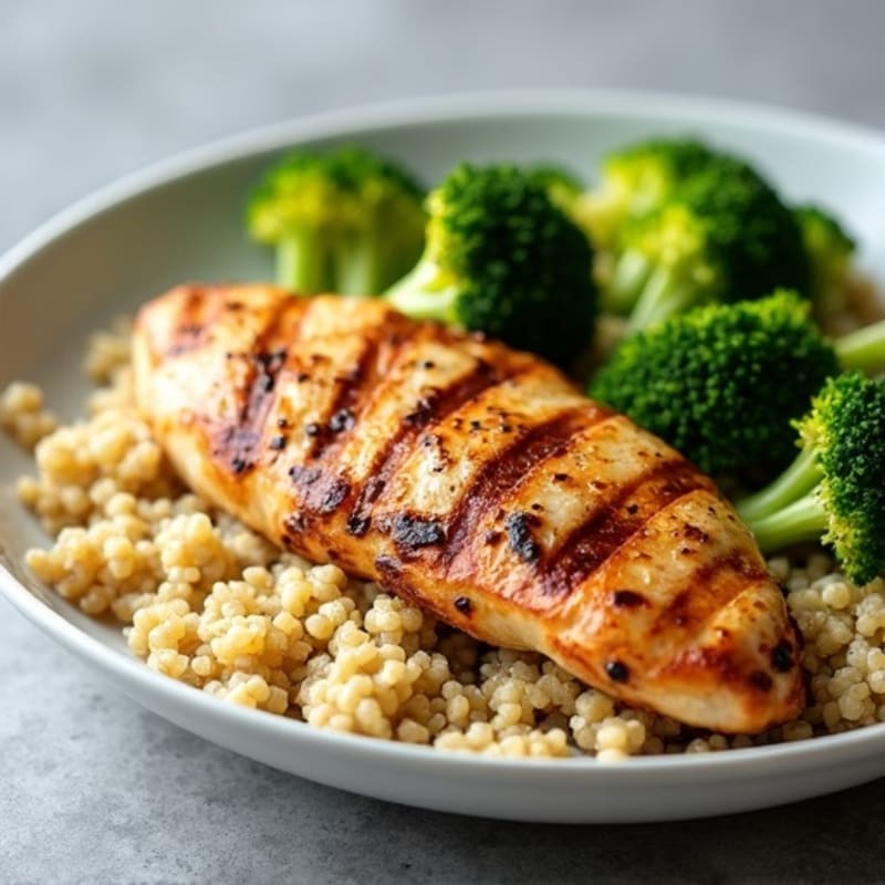 Grilled Chicken Breast with Roasted Broccoli and Quinoa