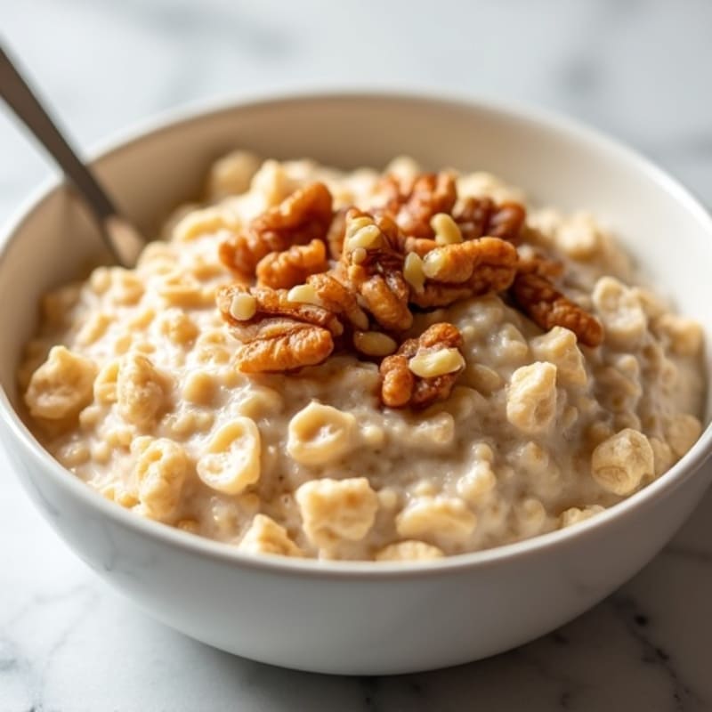 Creamy Vanilla Protein Oatmeal with Crispy Toasted Walnuts