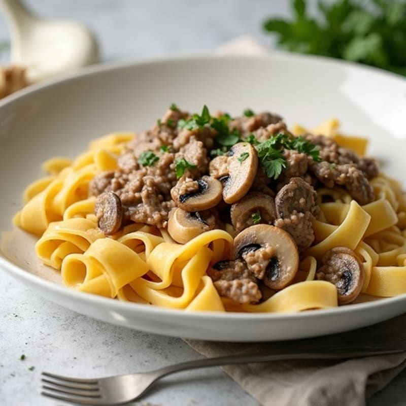 Healthy Creamy Beef and Mushroom with Egg Noodles