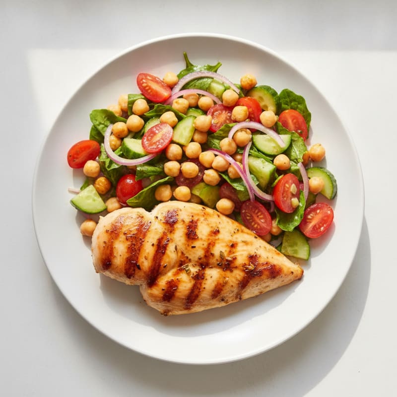 Grilled Chicken Breast with Crunchy Chickpea Salad