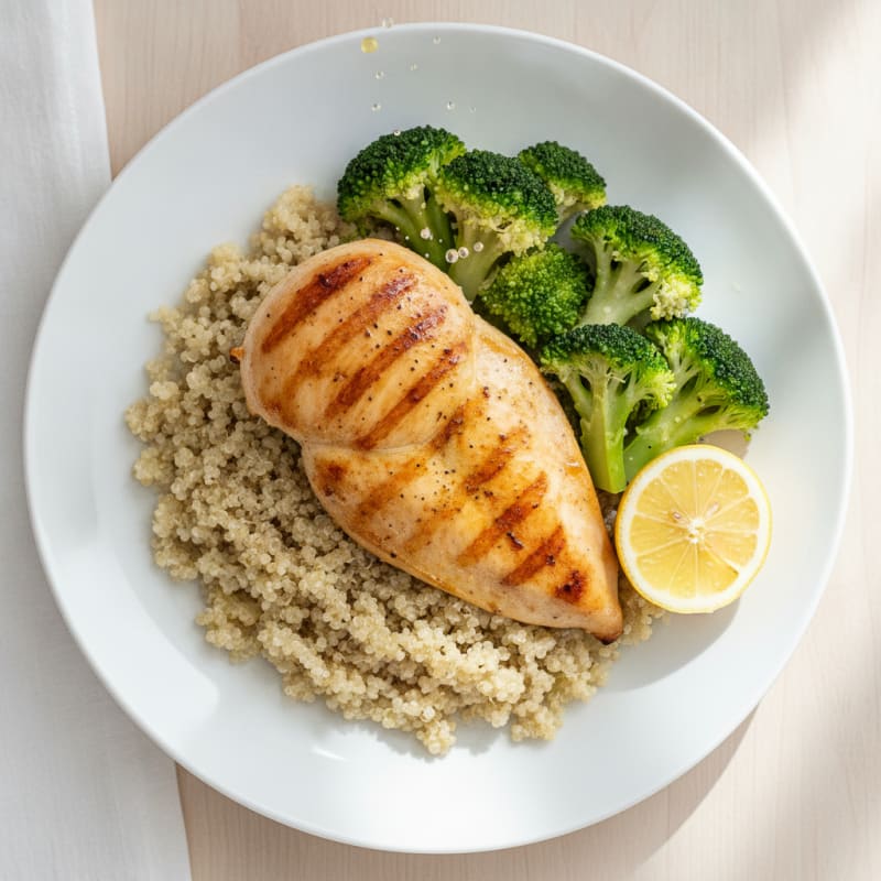 Grilled Chicken Breast with Quinoa and Steamed Broccoli