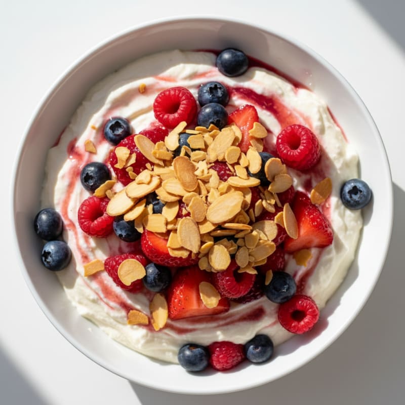 Greek Yogurt Protein Parfait with Mixed Berries and Almonds