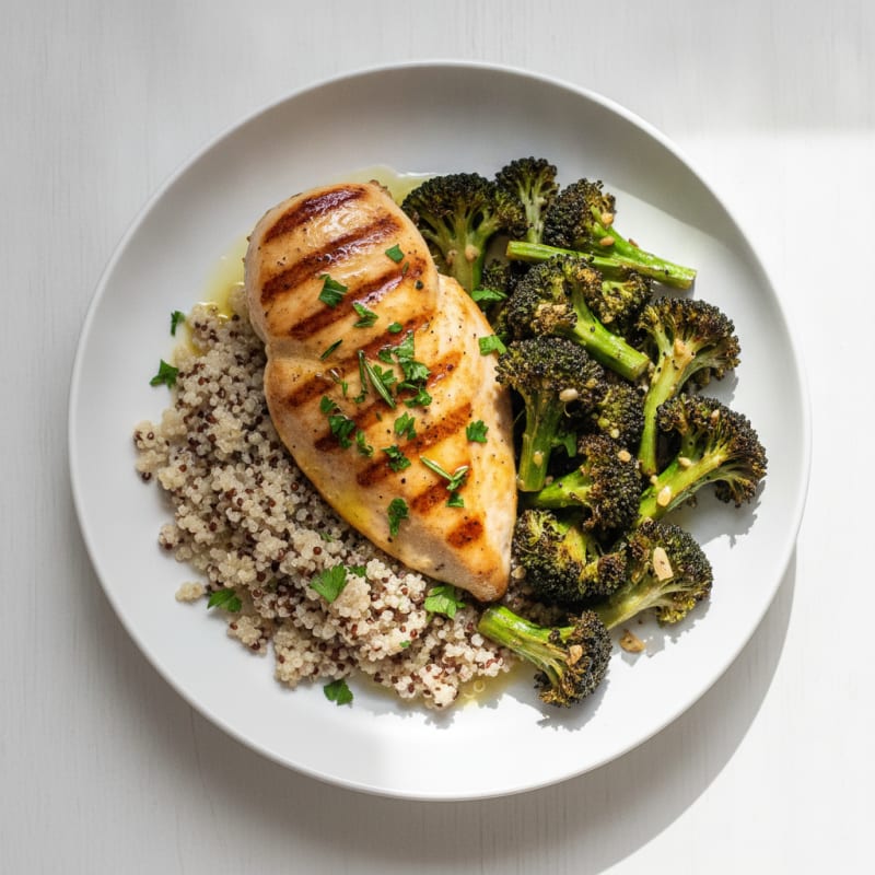Grilled Chicken Breast with Quinoa and Roasted Broccoli