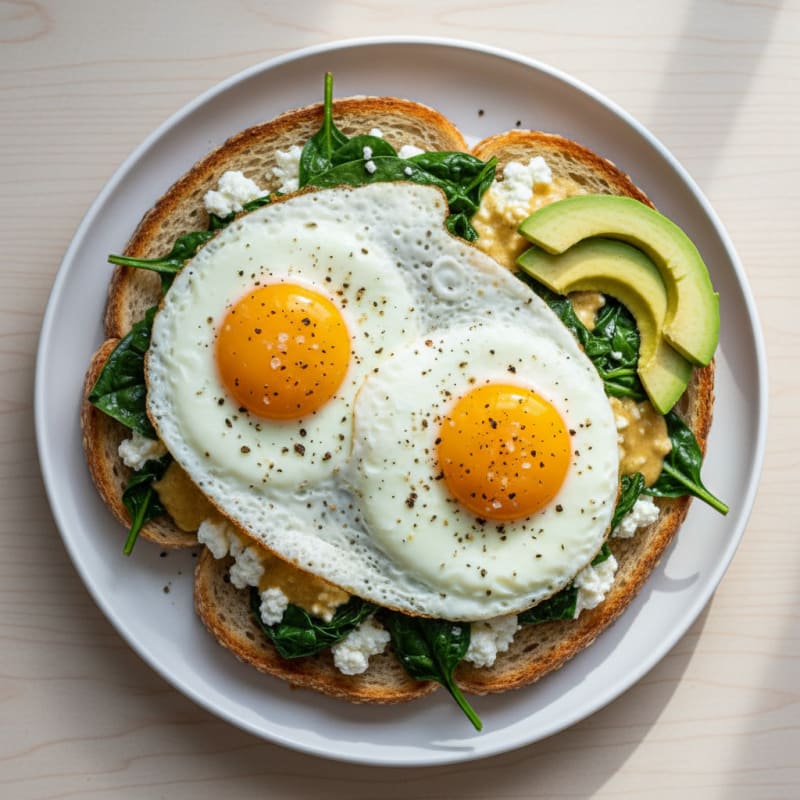 Pan-Fried Eggs with Spinach and Cottage Cheese