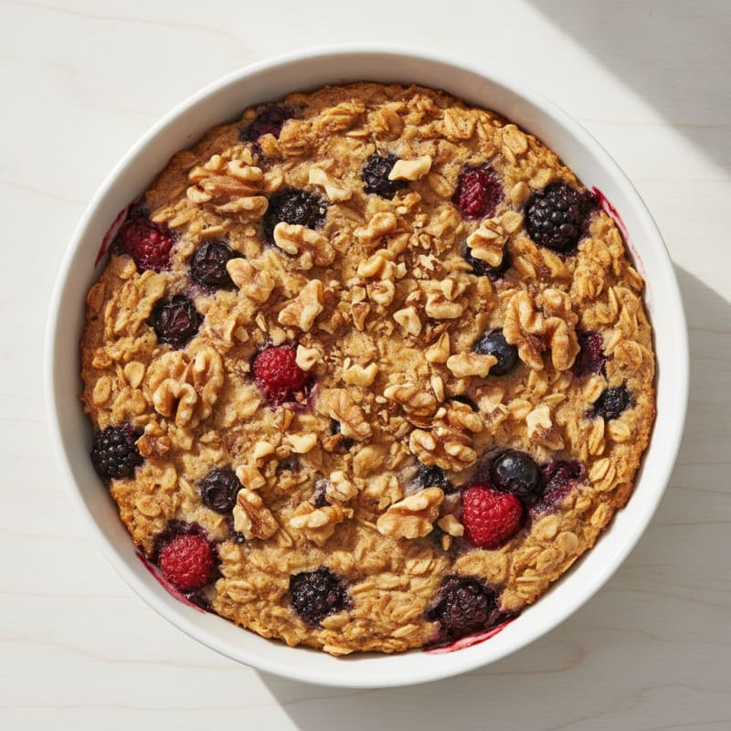 Baked Berry Oatmeal with Toasted Nuts