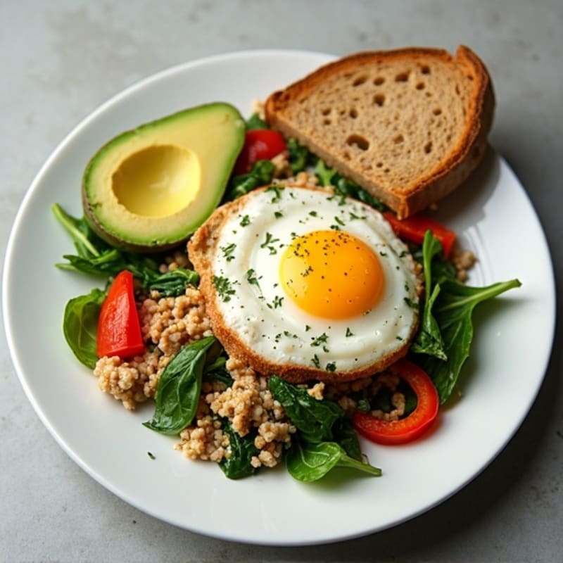 Egg White and Turkey Spinach Scramble with Sautéed Peppers