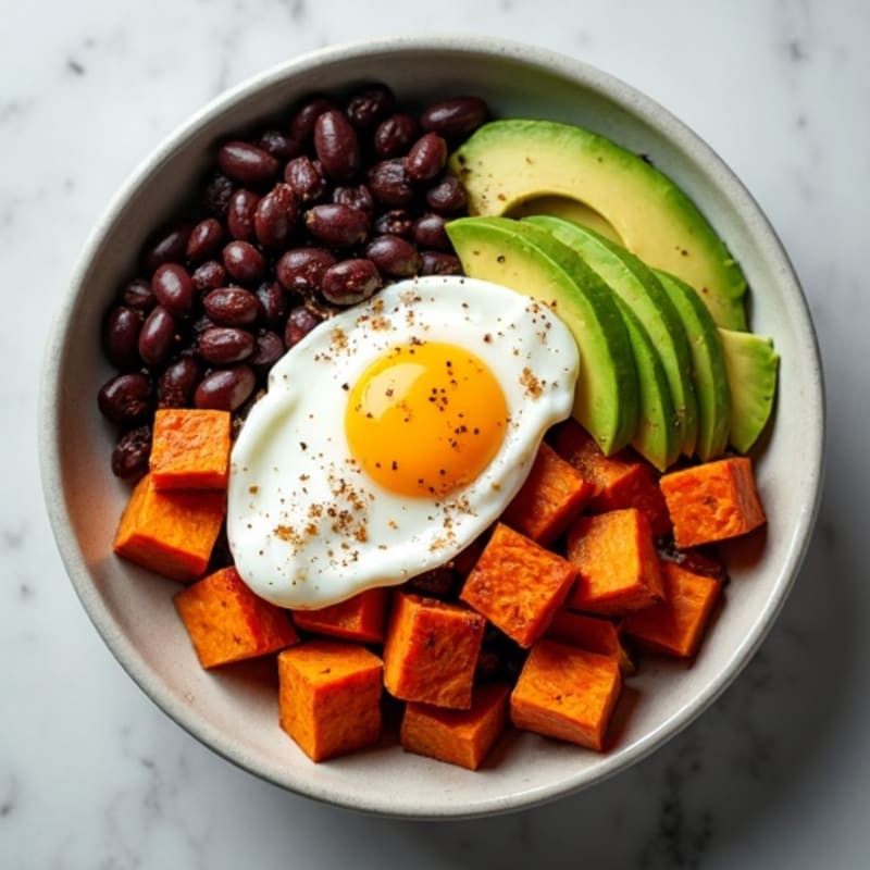 Roasted Sweet Potato and Black Bean Bowl with Creamy Avocado