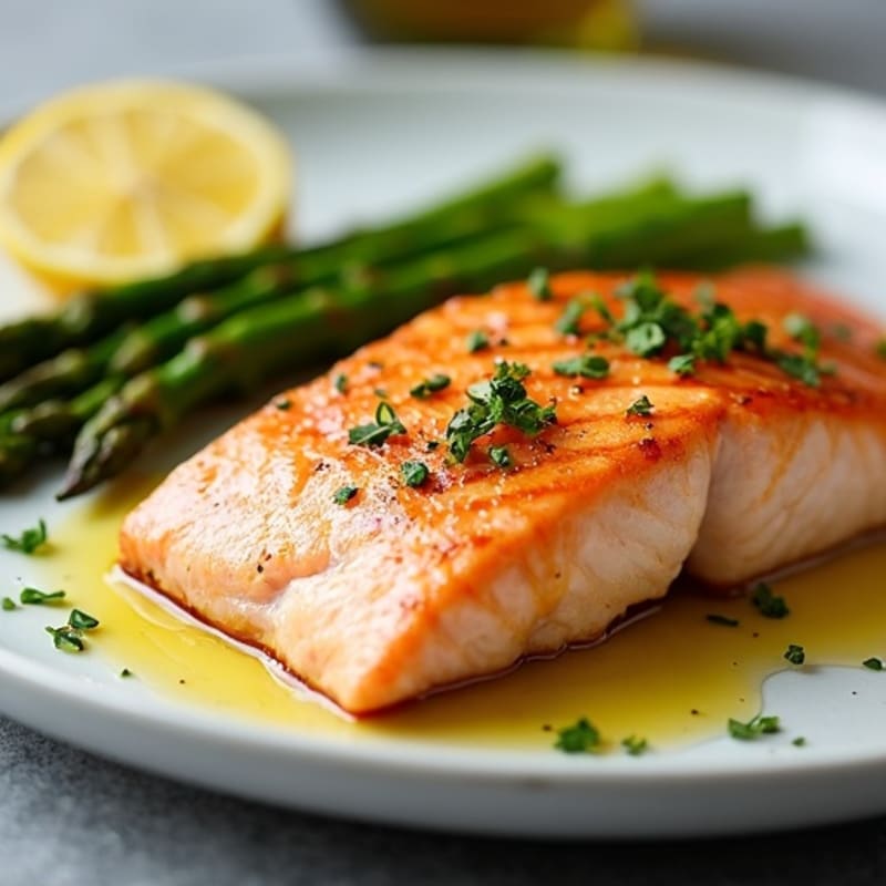 Baked Salmon Fillet with Steamed Asparagus and Lemon