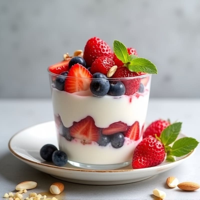 Greek Yogurt Protein Parfait with Mixed Berries and Almonds