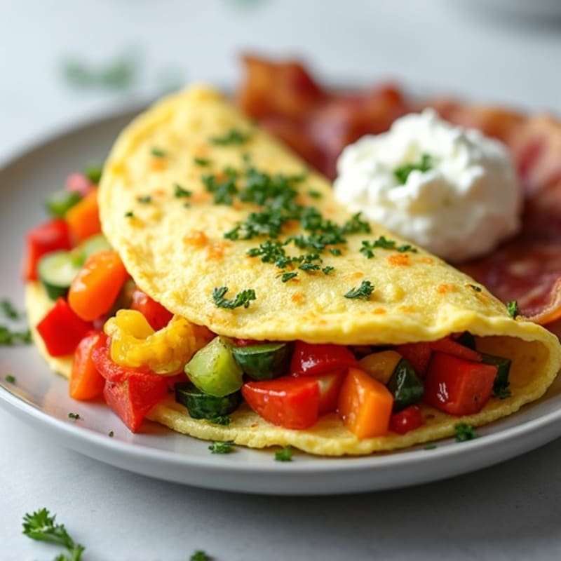 Egg White Vegetable Omelette with Cottage Cheese and Turkey Bacon