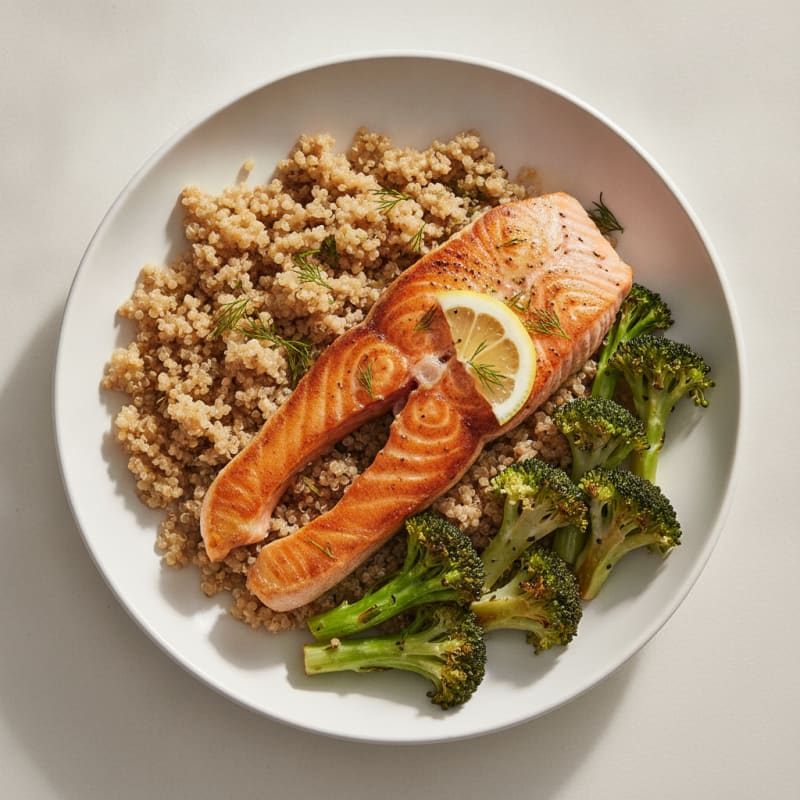 Seared Salmon with Roasted Broccoli and Quinoa