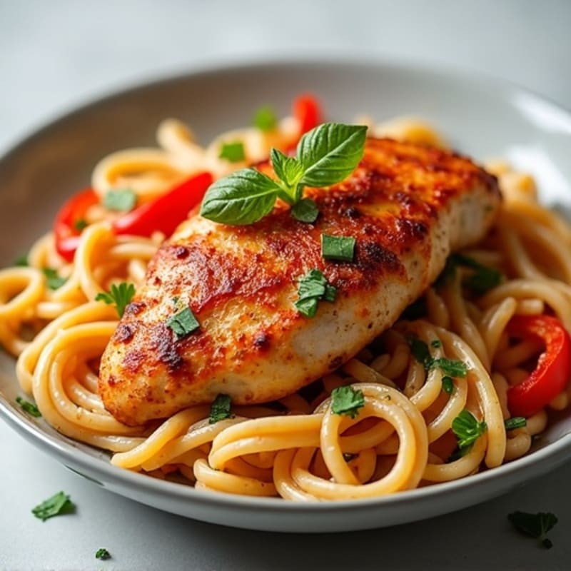 Spicy Cajun Chicken with Creamy Whole Wheat Pasta and Roasted Peppers
