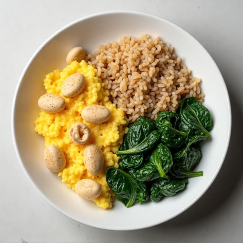 Egg White and Chicken Scramble with Spinach and Brown Rice