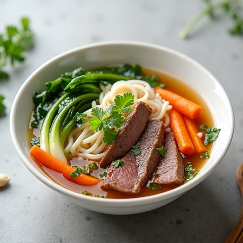 Lean Beef and Rice Noodle Soup with Fresh Herbs