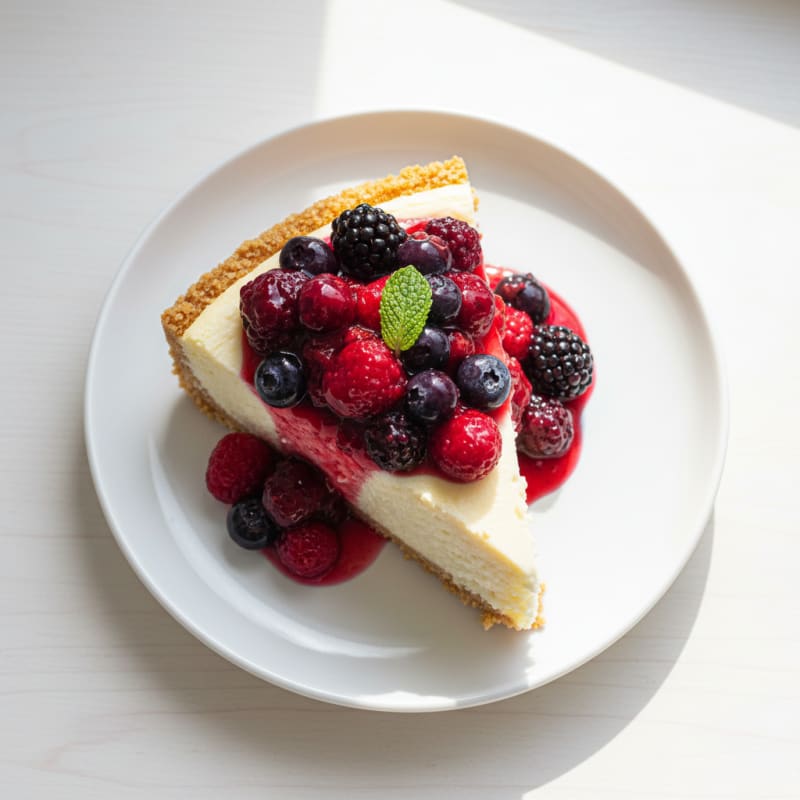 Greek Yogurt Protein Cheesecake with Mixed Berries