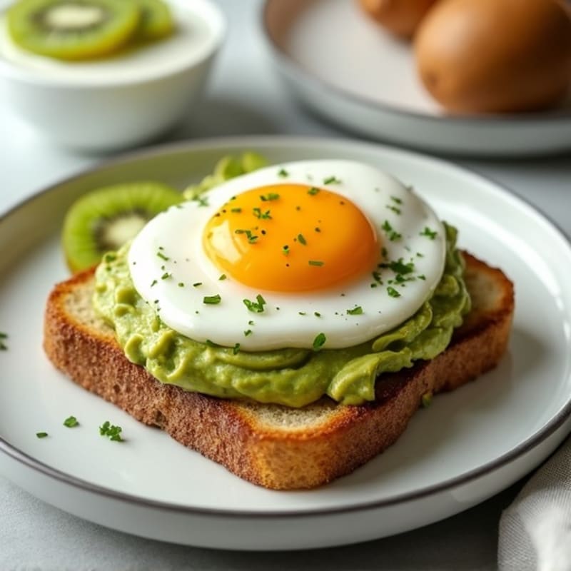 Egg and Avocado Sourdough Toast with Greek Yogurt and Kiwi