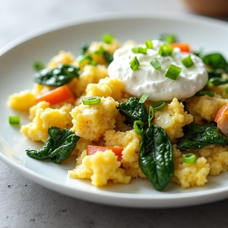 Egg White and Turkey Spinach Scramble with Cottage Cheese