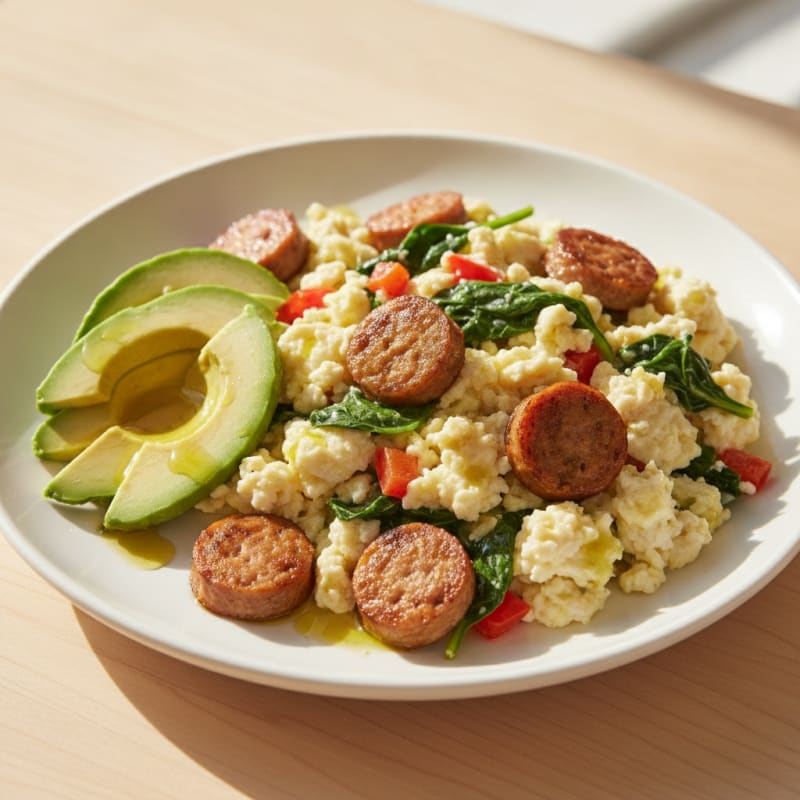 Egg White Scramble with Turkey Sausage and Spinach