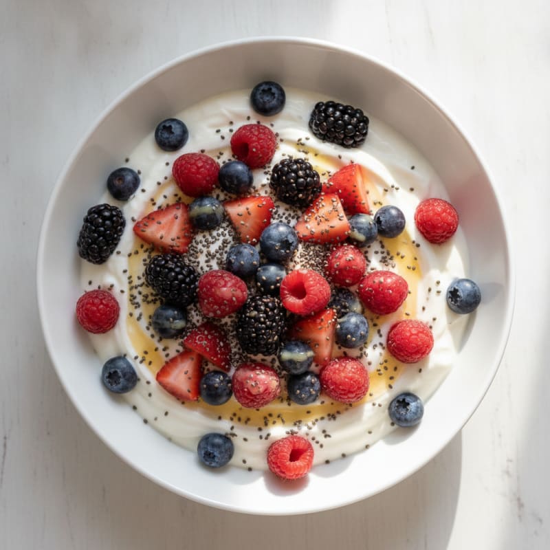 Creamy Greek Yogurt with Mixed Berries and Chia Seeds